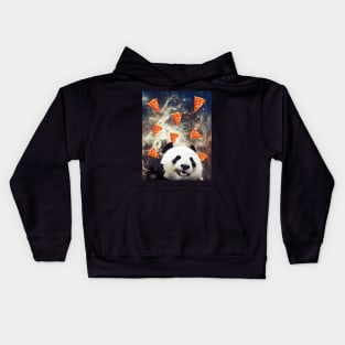 Panda in flying pizza space Kids Hoodie